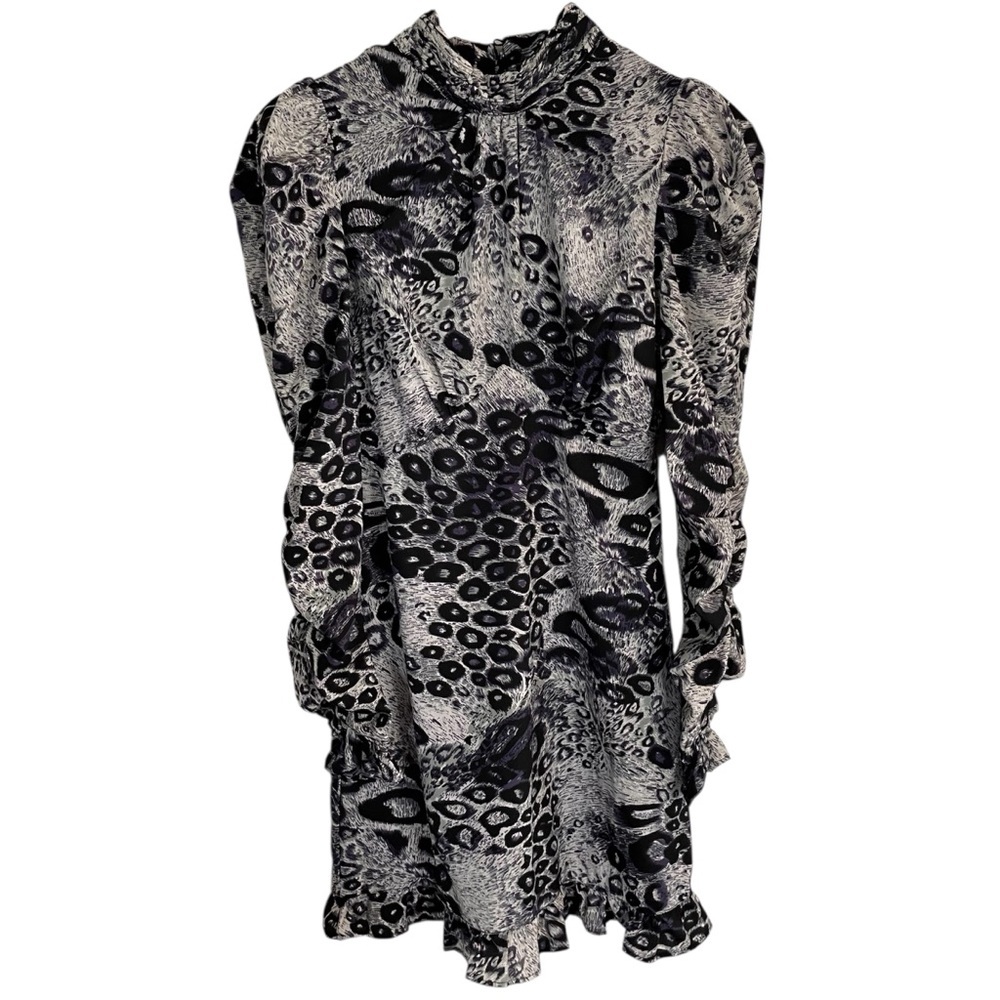 Topshop Black & White Animal Print Long Sleeve Dress w/ Zippered Back Size 2